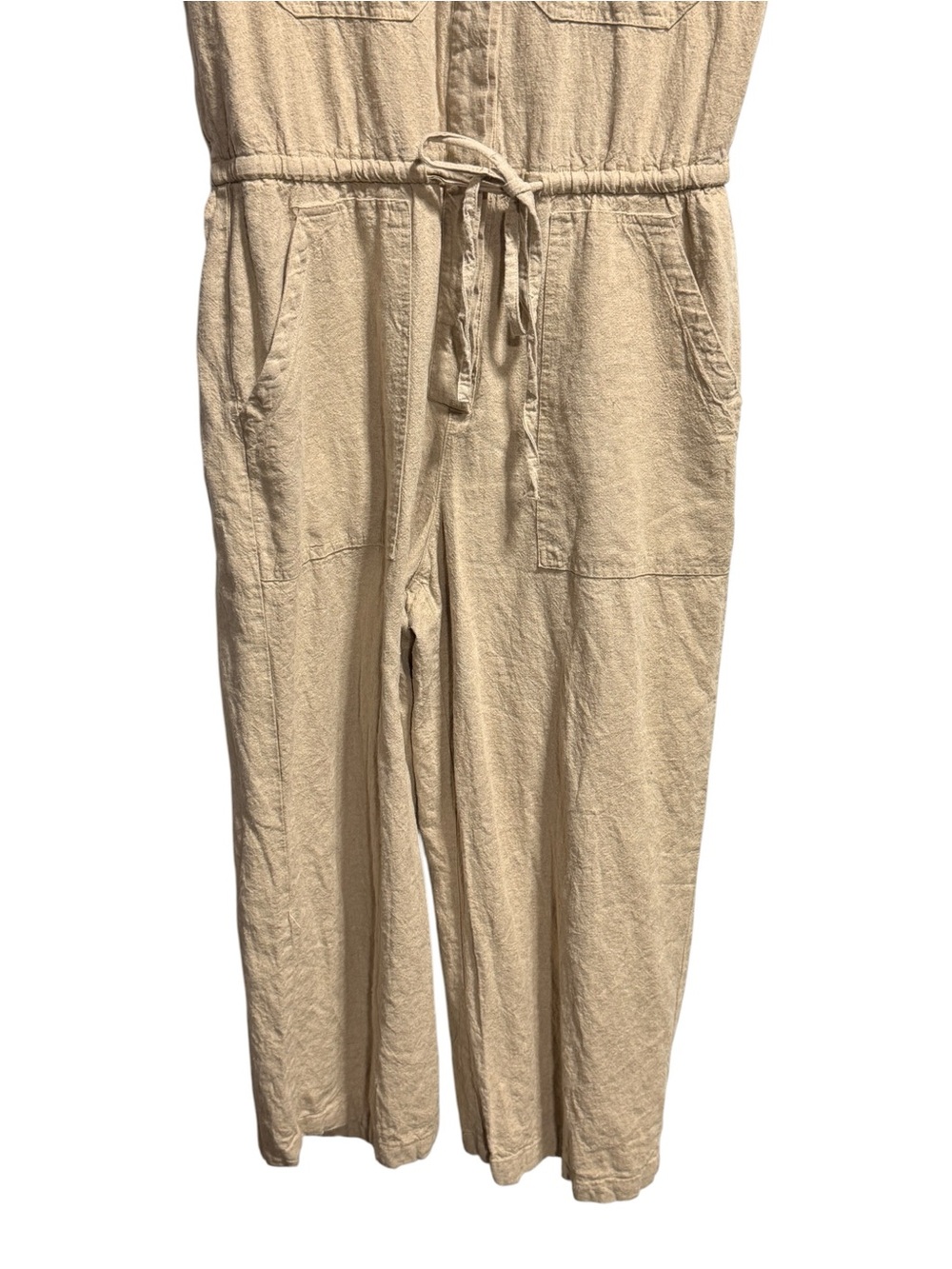 Universal Thread Linen Blend Utility Jumpsuit Size 10 Drawstring Waist Button - Picture 4 of 13